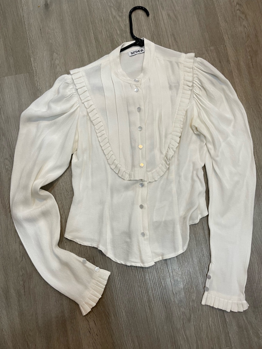 Batsheva White Ruffle-Trim Button Blouse